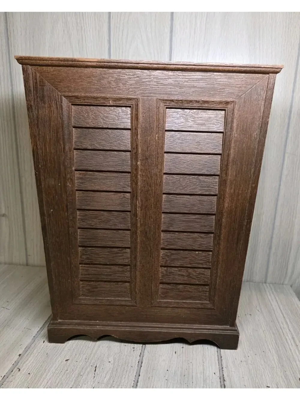 Vintage 1970s Faux Wood Trash Can Retro Bathroom Office Man Cave Bar Groovy